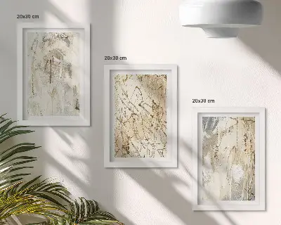 Set van ingelijste schilderijen met abstracte patronen in beige en grijze tinten