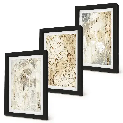Set van ingelijste schilderijen met abstracte patronen in beige en grijze tinten