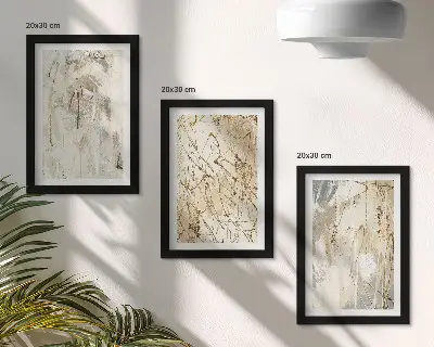 Set van ingelijste schilderijen met abstracte patronen in beige en grijze tinten