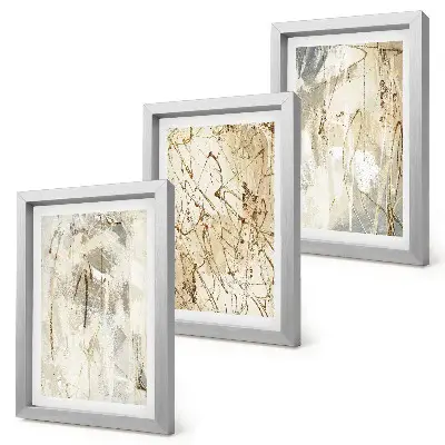 Set van ingelijste schilderijen met abstracte patronen in beige en grijze tinten