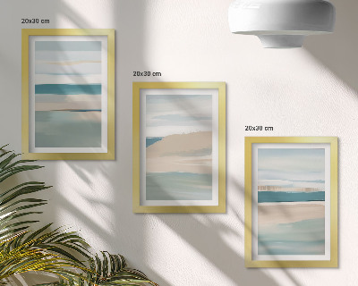 Gallery wall Abstracte landschappen in blauwe en beigetinten.