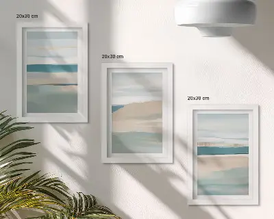 Gallery wall met abstracte landschappen in blauwe en beigetinten
