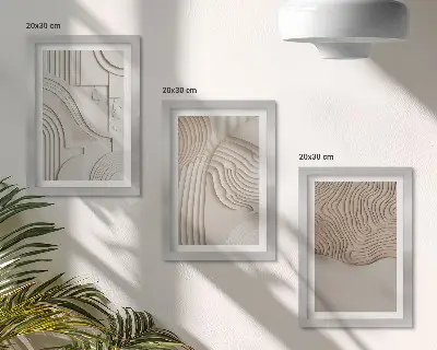 Set ingelijste schilderijen met abstracte patronen in beige en witte tinten
