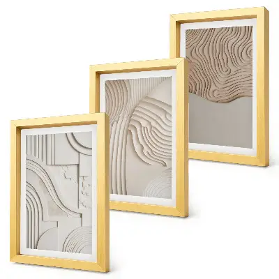 Set ingelijste schilderijen met abstracte patronen in beige en witte tinten