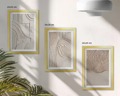 Set ingelijste schilderijen met abstracte patronen in beige en witte tinten
