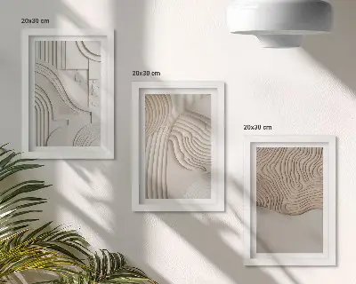 Set ingelijste schilderijen met abstracte patronen in beige en witte tinten