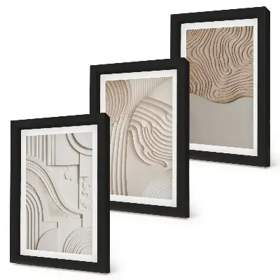 Set ingelijste schilderijen met abstracte patronen in beige en witte tinten