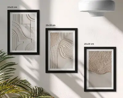 Set ingelijste schilderijen met abstracte patronen in beige en witte tinten