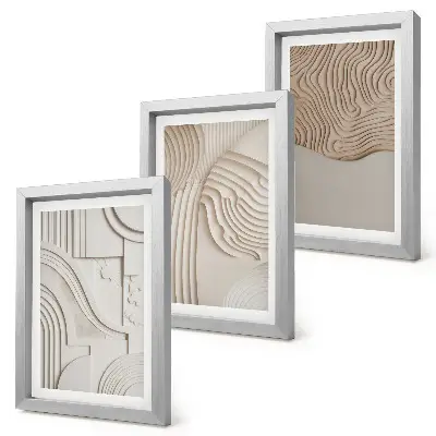 Set ingelijste schilderijen met abstracte patronen in beige en witte tinten