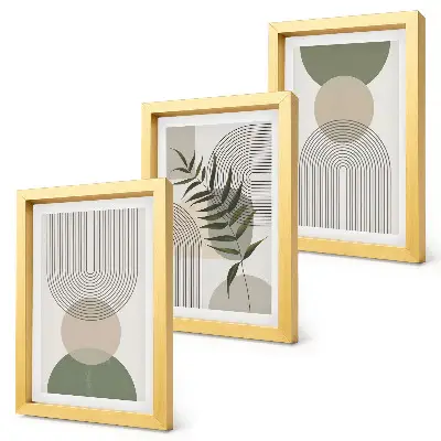 Set ingelijste schilderijen met abstracte vormen in groen- en beigetinten