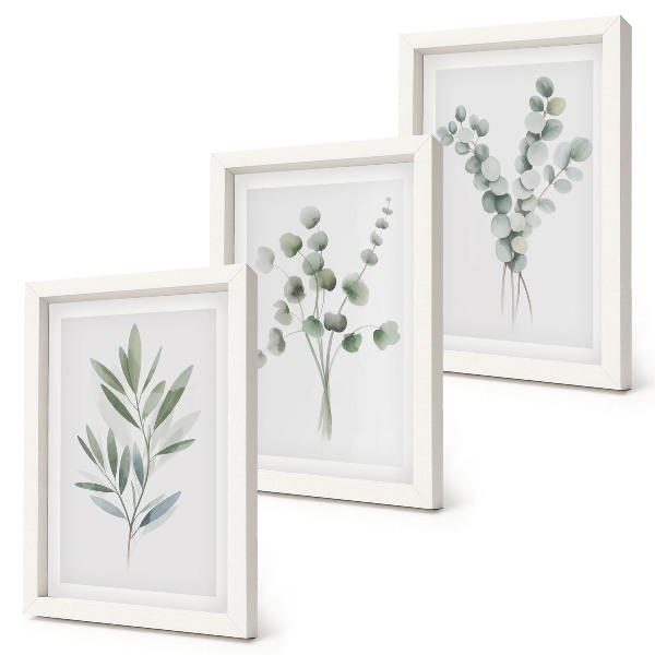 Gallery wall Plantenpatronen in groene en grijze tinten.