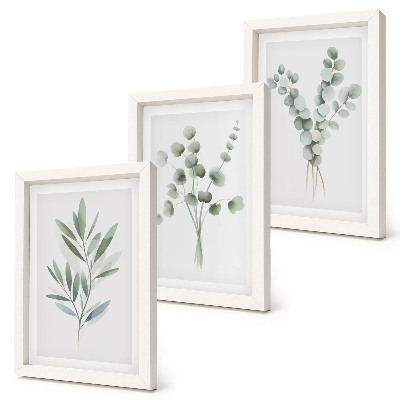 Gallery wall Plantenpatronen in groene en grijze tinten.