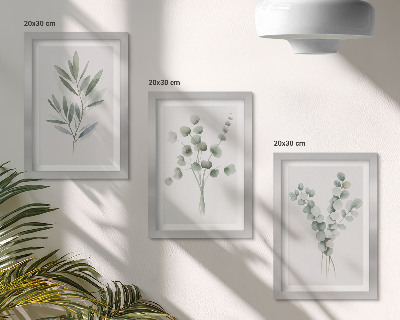 Gallery wall Plantenpatronen in groene en grijze tinten.