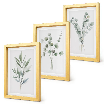 Gallery wall Plantenpatronen in groene en grijze tinten.