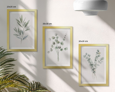 Gallery wall Plantenpatronen in groene en grijze tinten.