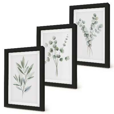 Gallery wall Plantenpatronen in groene en grijze tinten.