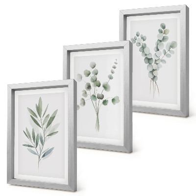 Gallery wall Plantenpatronen in groene en grijze tinten.