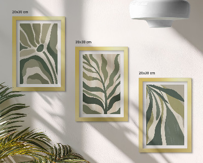 Set van ingelijste schilderijen Geschilderde bladillustraties in groene tinten.