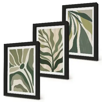 Set van ingelijste schilderijen met geschilderde bladillustraties in groene tinten