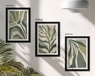 Set van ingelijste schilderijen met geschilderde bladillustraties in groene tinten