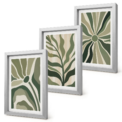 Gallery wall Plantenpatronen in tinten groen en beige.