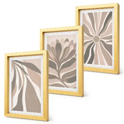 Set ingelijste schilderijen met abstracte plantmotieven in beige en bruine tinten