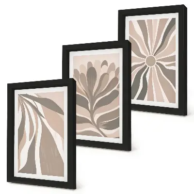 Set ingelijste schilderijen met abstracte plantmotieven in beige en bruine tinten