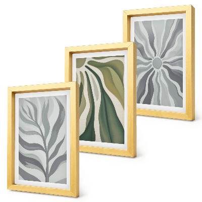 Gallery wall Plantenpatronen in groene en grijze tinten.