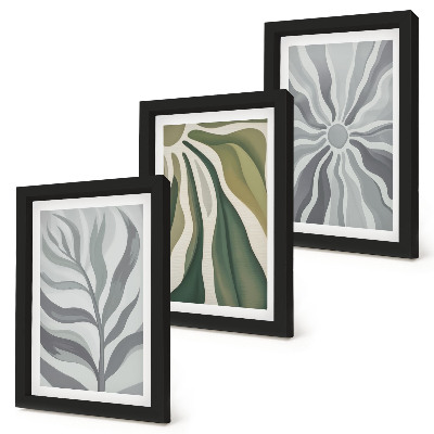 Gallery wall Plantenpatronen in groene en grijze tinten.