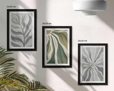 Gallery wall Plantenpatronen in groene en grijze tinten.