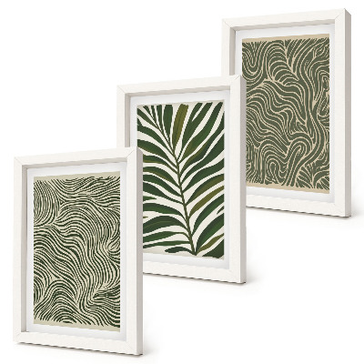 Set van ingelijste schilderijen Abstracte patronen met bladeren en golvende vormen.