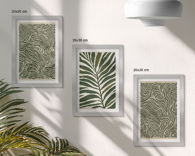 Set van ingelijste schilderijen Abstracte patronen met bladeren en golvende vormen.