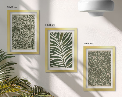 Set van ingelijste schilderijen Abstracte patronen met bladeren en golvende vormen.