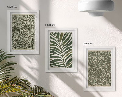 Set van ingelijste schilderijen Abstracte patronen met bladeren en golvende vormen.