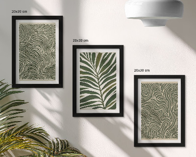 Set van ingelijste schilderijen Abstracte patronen met bladeren en golvende vormen.