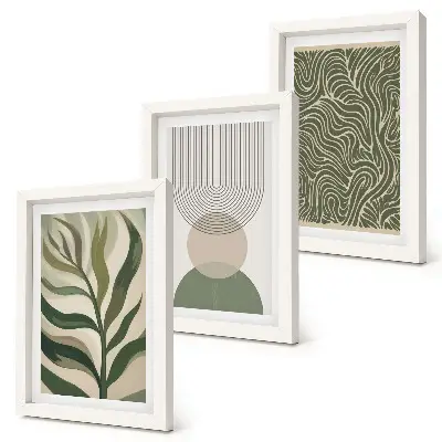 Gallery wall met abstracte bladeren en geometrische vormen