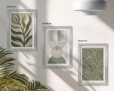 Gallery wall met abstracte bladeren en geometrische vormen