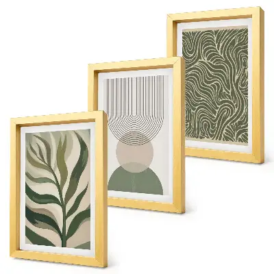 Gallery wall met abstracte bladeren en geometrische vormen