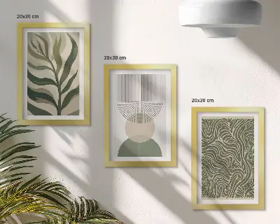 Gallery wall met abstracte bladeren en geometrische vormen