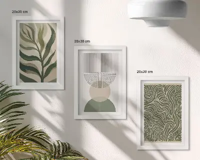 Gallery wall met abstracte bladeren en geometrische vormen