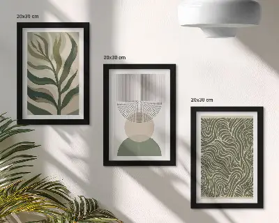 Gallery wall met abstracte bladeren en geometrische vormen