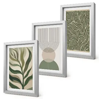 Gallery wall met abstracte bladeren en geometrische vormen