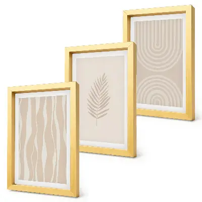 Set van ingelijste schilderijen met plantmotieven in beigetinten