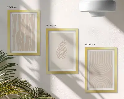 Set van ingelijste schilderijen met plantmotieven in beigetinten
