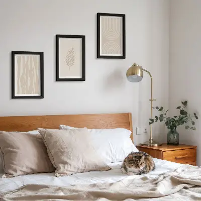 Set van ingelijste schilderijen met plantmotieven in beigetinten