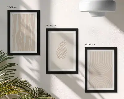 Set van ingelijste schilderijen met plantmotieven in beigetinten