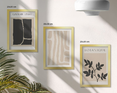 Set van ingelijste schilderijen Abstracte vormen en plantmotieven in neutrale tinten.