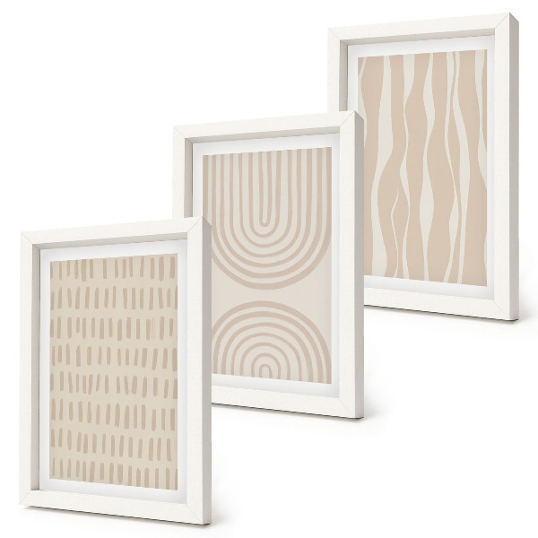 Gallery wall Abstracte patronen in beige en witte tinten.