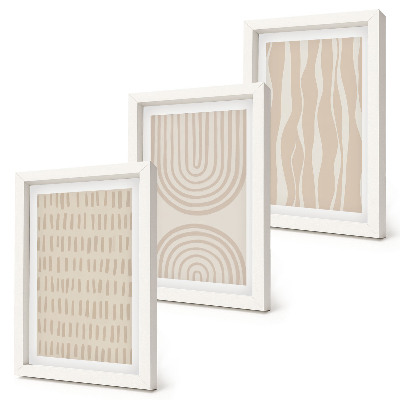 Gallery wall Abstracte patronen in beige en witte tinten.