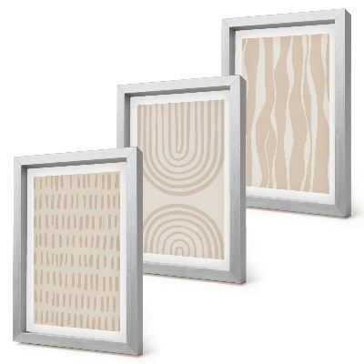 Gallery wall Abstracte patronen in beige en witte tinten.